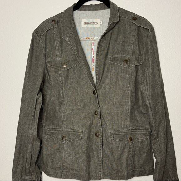 Maestro Green Linen Cotton Jacket Women's Size Medium Ruffled Y2K Boho - Picture 6 of 16